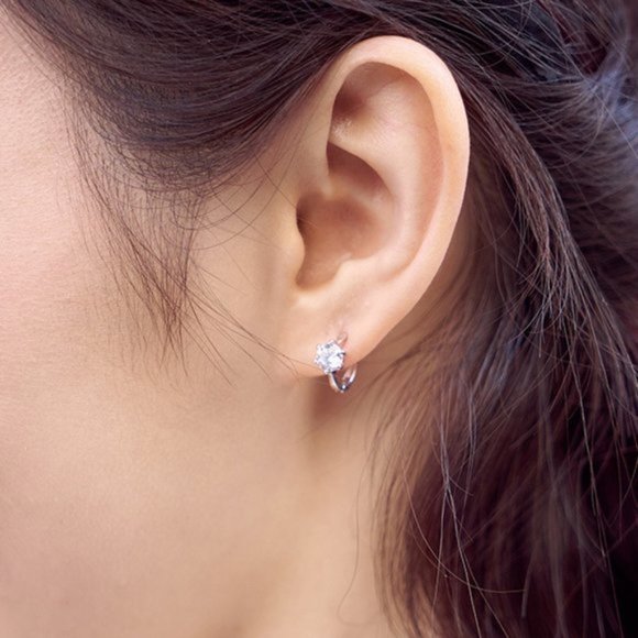 NEW 925 Sterling Silver Diamond Hoop Earrings - Picture 3 of 7